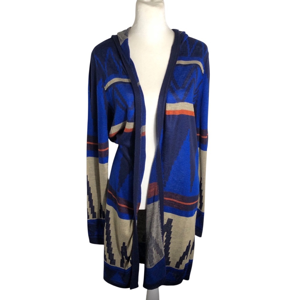 Derek Aztec print lightweight open front long sweater Sz M/L